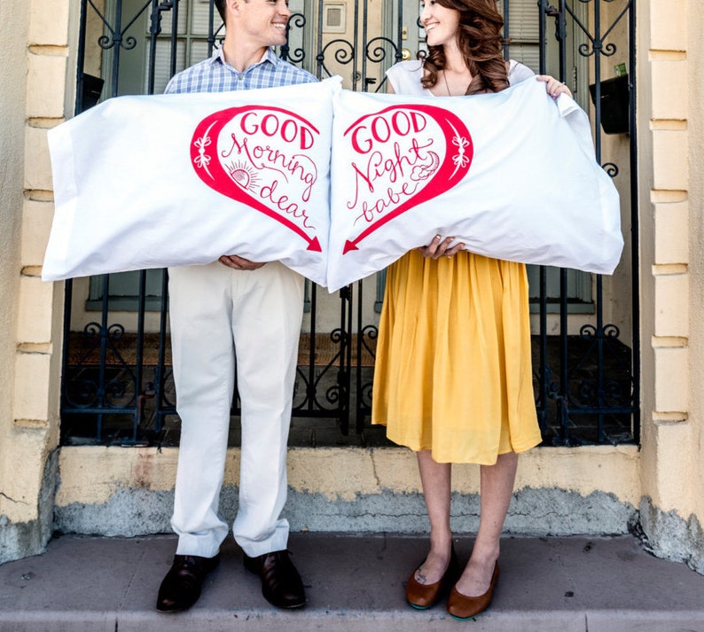 Good Morning / Good Night Gold Screen Print Pillowcase Set Etsy