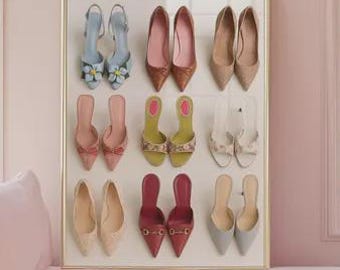 Arte de tacones (descarga digital): Arte de pared de moda glamurosa, arte de pared elegante, arte de pared moderno, arte femenino para dormitorio, póster de estética preppy, arte de diseño