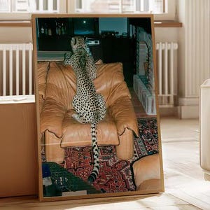Cheetah on Sofa Photography Print | Maximalist Exotic Animal Statement Poster