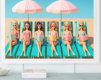 Beach Girls Wall Art : Pink Trendy Wall Art, Feminine Wall Art, Trendy Fashion Decor, Girly Room Decor, Dorm Wall Art, Trendy Decor