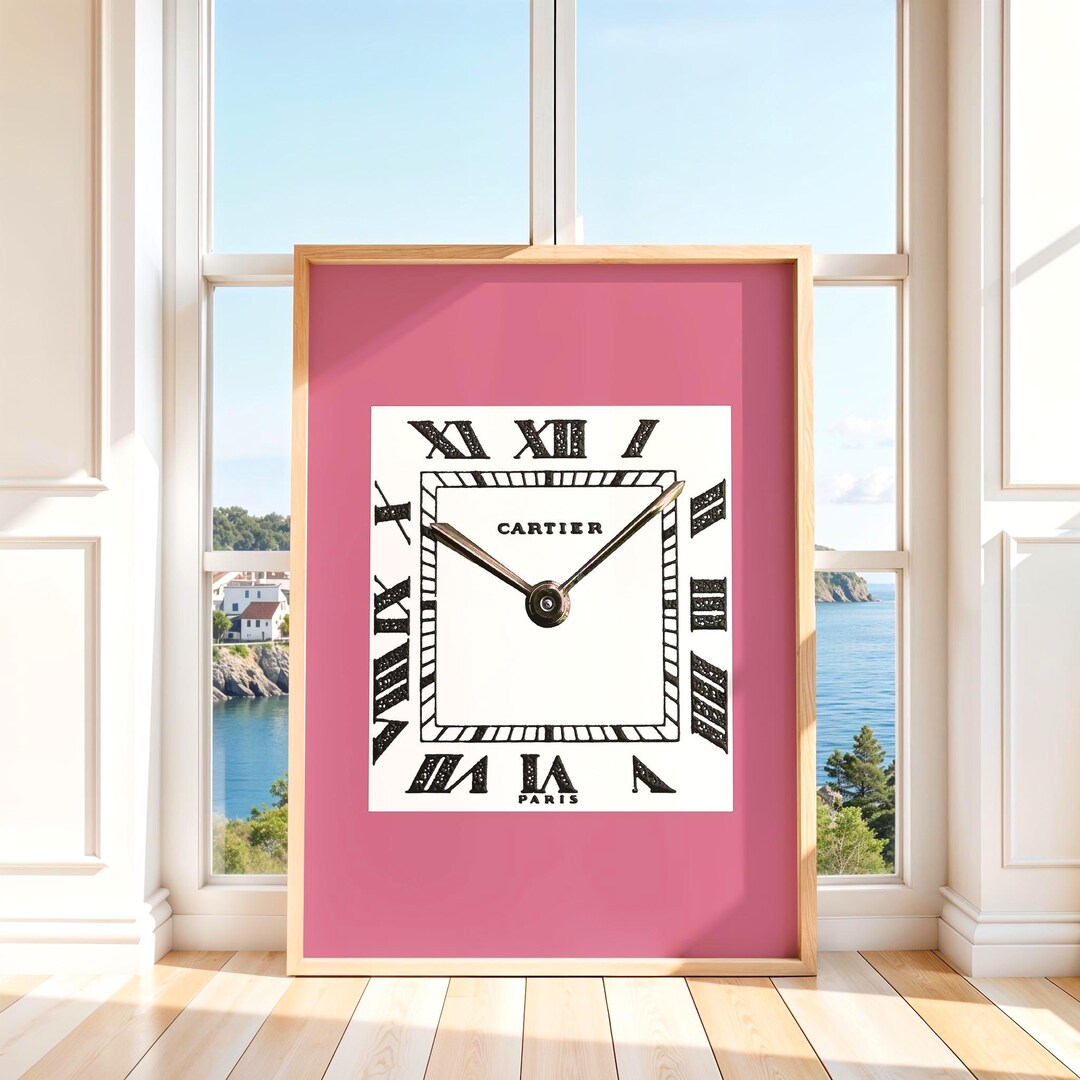 Luxury Clock Print : Pink Wall Art, Fashion Wall Art, Preppy Apartment ...
