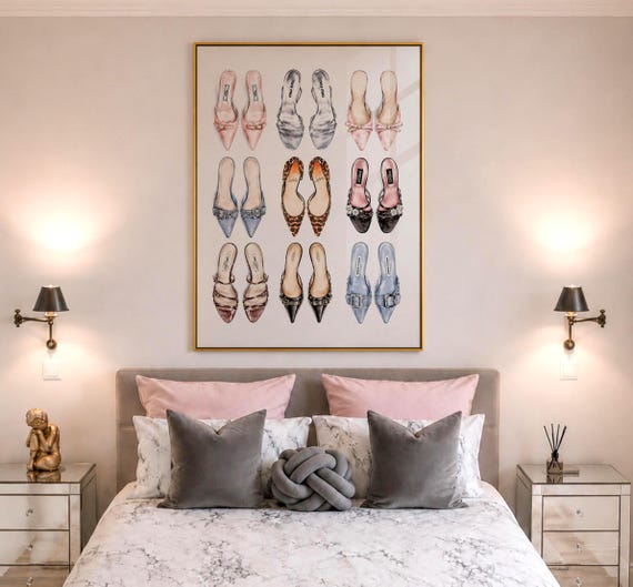Designer Shoe Wall Art, Luxury Fashion Print, Watercolor High Heel Poster, Glam Bedroom Decor, Closet Wall Decor, Shoe Lover Gift