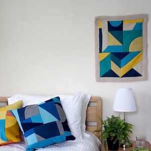 Geometric patchwork 'ShapeStudy' wallhanging greens & yellow image 1