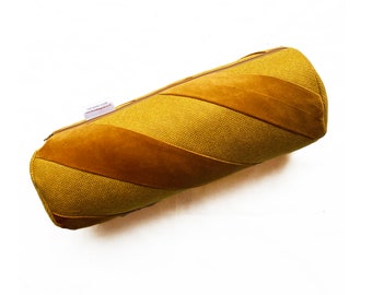 Mustard & yellow wool and velvet spiral bolster cushion