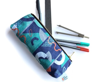 FMG x DCA pencil case 'Block shapes' Navy, turquoise, grey & red