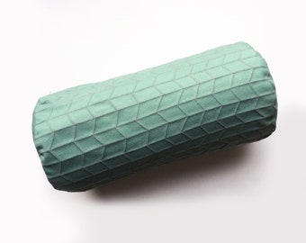Geometric Quilted bolster cushion mint & metallic pink