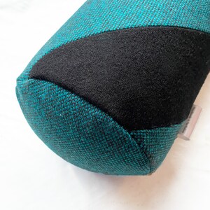 Black and teal wool, spiral patchwork bolster cushion image 3