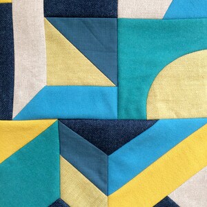 Geometric patchwork 'ShapeStudy' wallhanging greens & yellow image 4