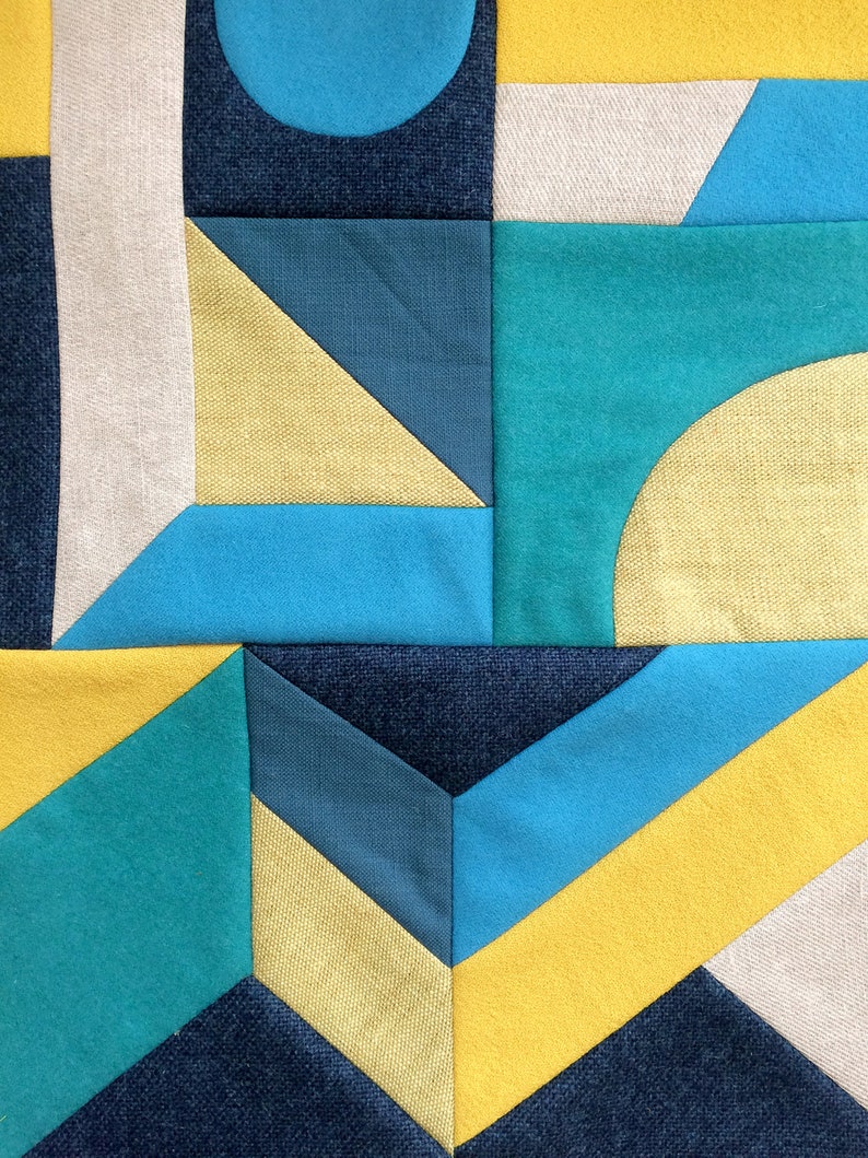 Geometric patchwork 'ShapeStudy' wallhanging greens & yellow image 4