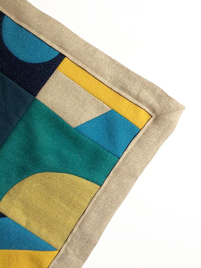 Geometric patchwork 'ShapeStudy' wallhanging greens & yellow image 5