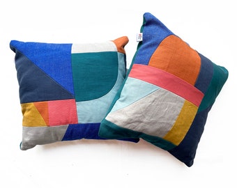 Patchwork linen mix 'Collage 'cushions - multi coloured