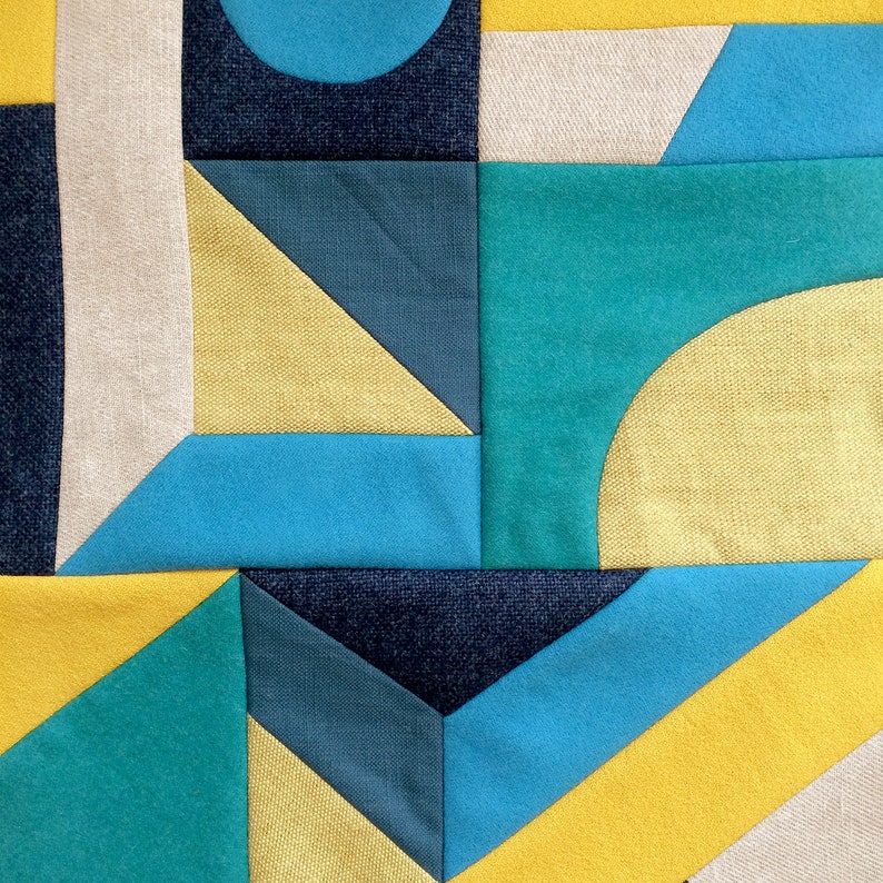 Geometric patchwork 'ShapeStudy' wallhanging greens & yellow image 3