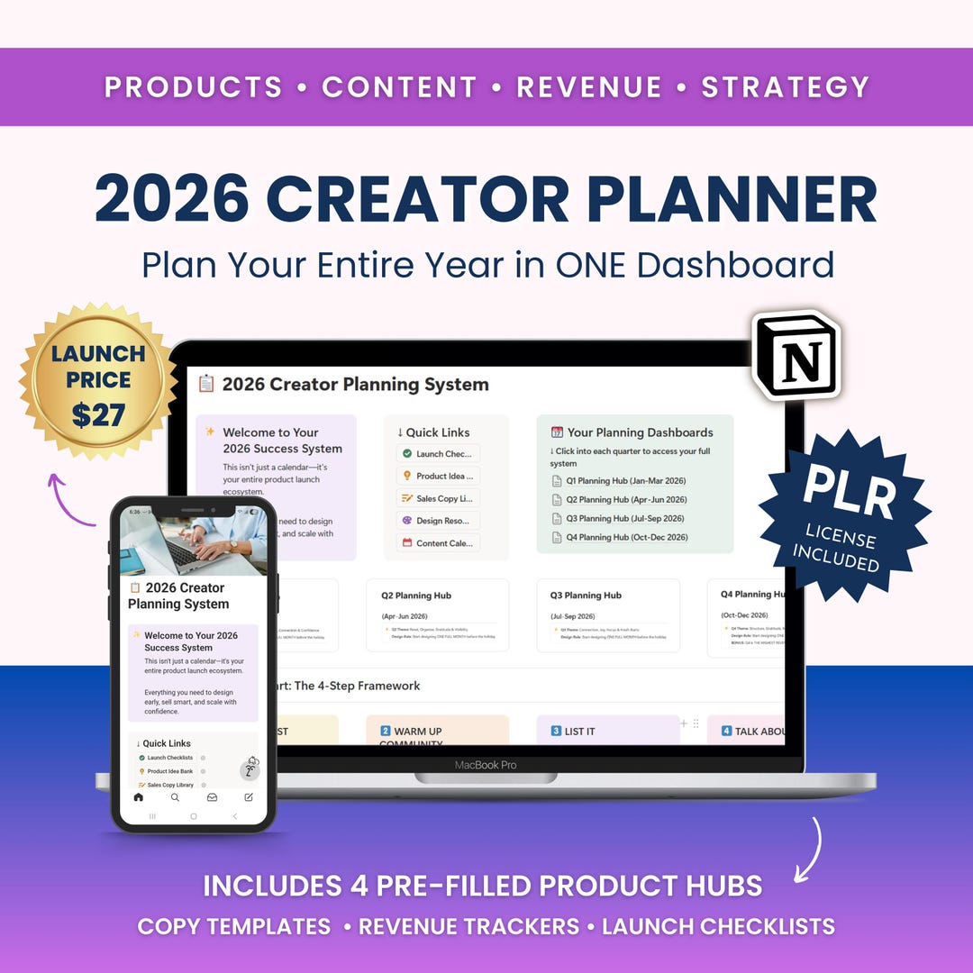 2026 Content Creator Planner Notion Template | Digital Product Business ...