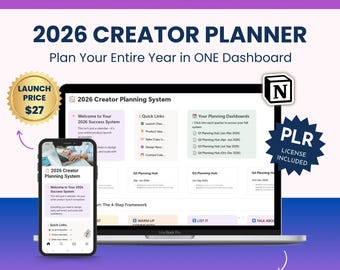 2026 Content Creator Planner Notion Template | Digital Product Business