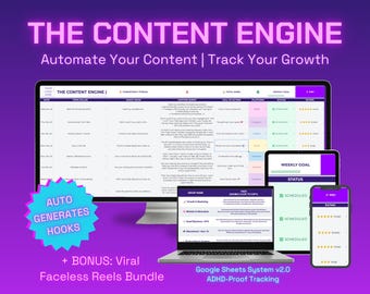 Calendário de conteúdo automatizado | Planejador de mídias sociais, ideal para quem tem TDAH (Google Sheets)