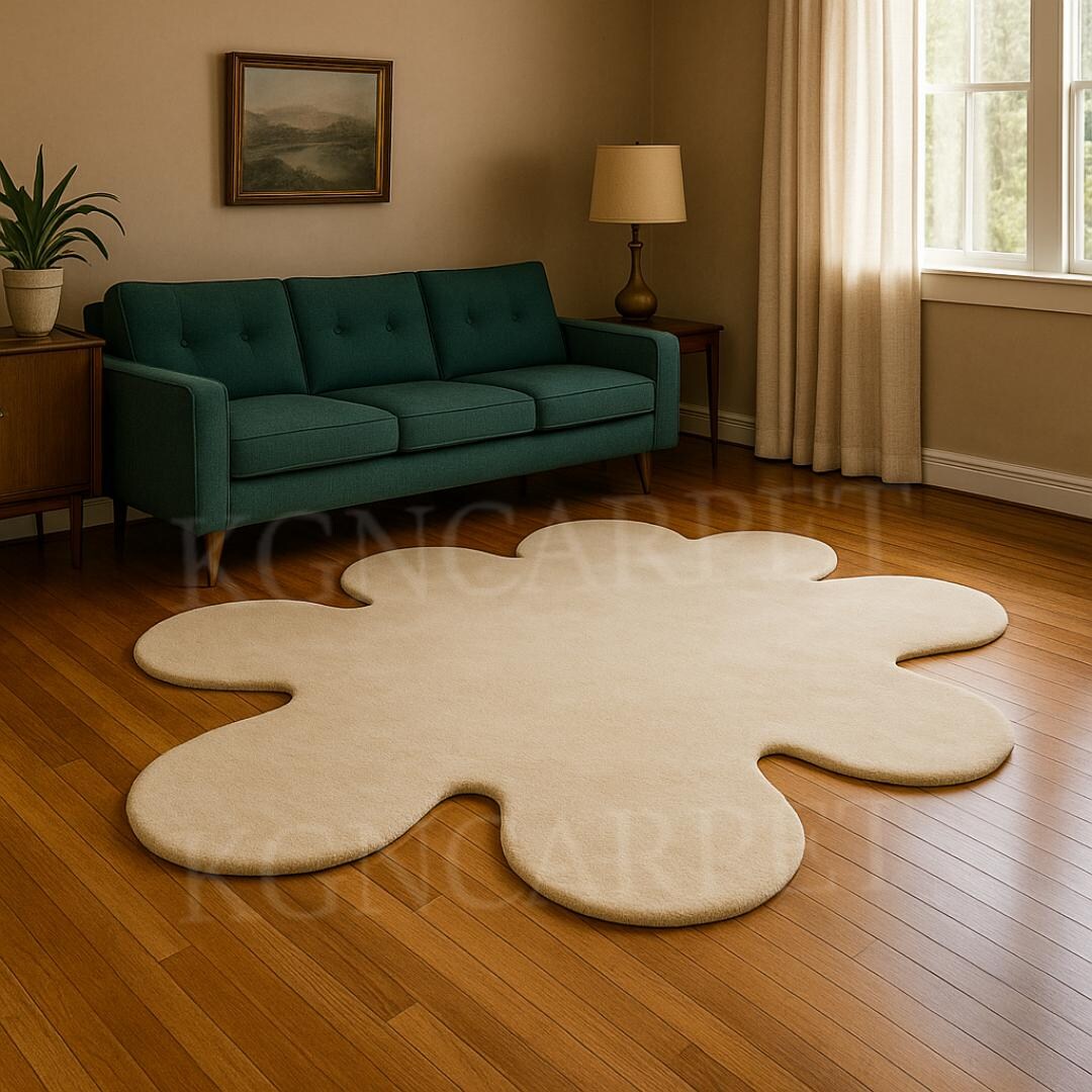 3x5ft Modern Cream Amoeba Shaped Rug – Hand Tufted Abstract Blob Carpet ...