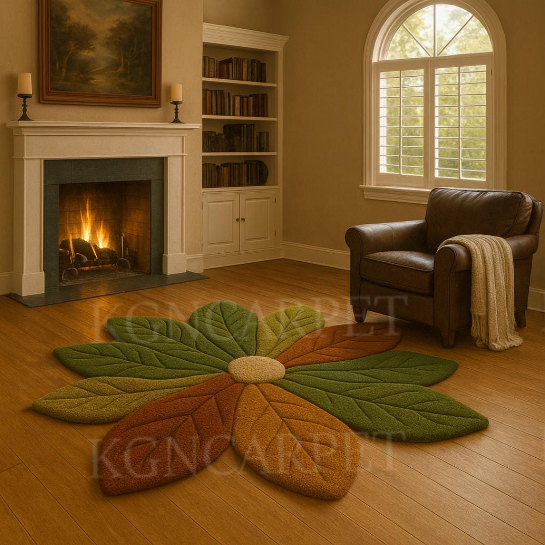 3D Sculpted Autumn Leaf Medallion Rug - Hand-tufted Botanical Sunburst ...