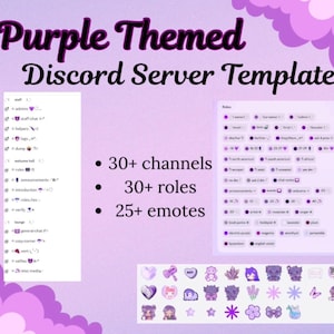 Lilafarbener Discord Vorlage | Ästhetisches Layout | Gebrauchsfertiges Template mit Rollen, Kanälen & Emotes