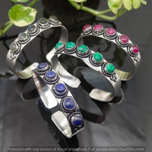 Set di bracciali rigidi con pietre multiple, malachite, lapislazzuli, labradorite e rubini, gioielli etnici tribali in argento, set di bracciali regalo boho~