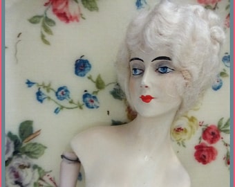 Vintage Boudoir Half Body Doll, Moody and Beautiful Antique Bisque  Half-Doll, Stunning Beauty Gorgeous Hair