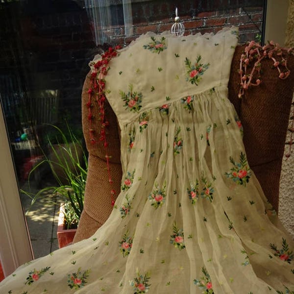 French Vintage, Handmade Wedding Gown, Bridesmaid Dress, Divine Vintage French Embroidered Party Dress,Period Costume,Display &Interiors