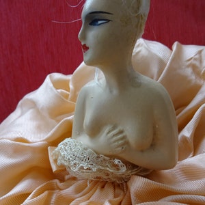 Boudoir Doll, Dreamily Beautiful Antique Porcelain Half-Doll, 1920s, Stunning Beauty, Gorgeous Face, Beautiful but Hairless image 9