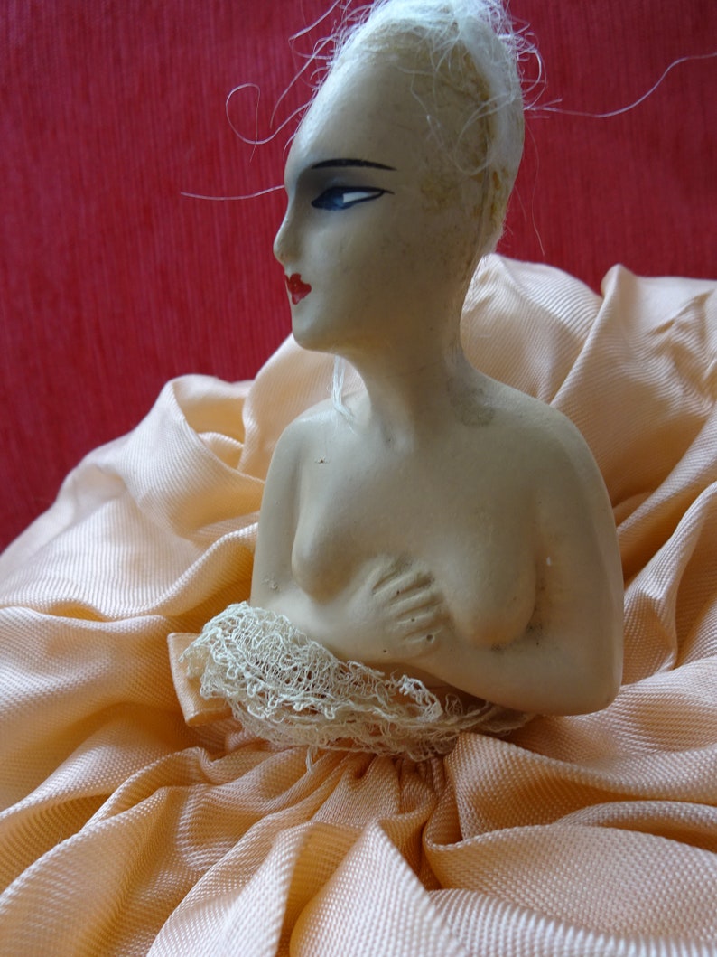 Boudoir Doll, Dreamily Beautiful Antique Porcelain Half-Doll, 1920s, Stunning Beauty, Gorgeous Face, Beautiful but Hairless image 9
