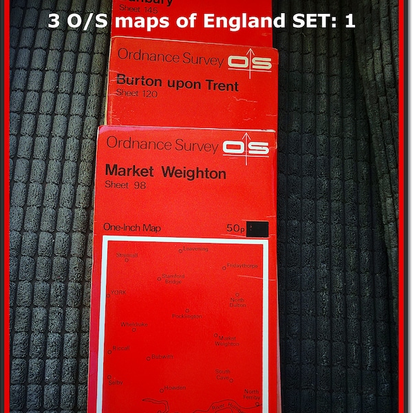 3 in Set: Vintage Ordnance Survey Road Maps, Vintage paper Maps, England & Wales, Vintage Travel Maps, 3 Maps Each. Pick SET 1 - 2- or 3