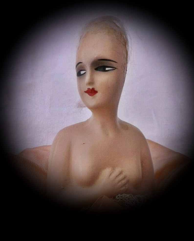 Boudoir Doll, Dreamily Beautiful Antique Porcelain Half-Doll, 1920s, Stunning Beauty, Gorgeous Face, Beautiful but Hairless image 4