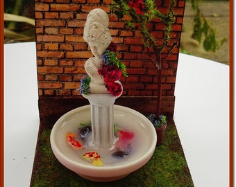 Dolls House Handmade Garden, Miniature Pond. Miniature Garden accessory, Dolls House Garden Tree, Miniature Fountain