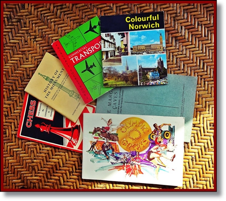 Vintage Books, Book Bundle, Olympics, Old English Books, Chess Book, Mixed Mdia Supplies, Assemblage Ephemera, Vintage Ephemera image 1