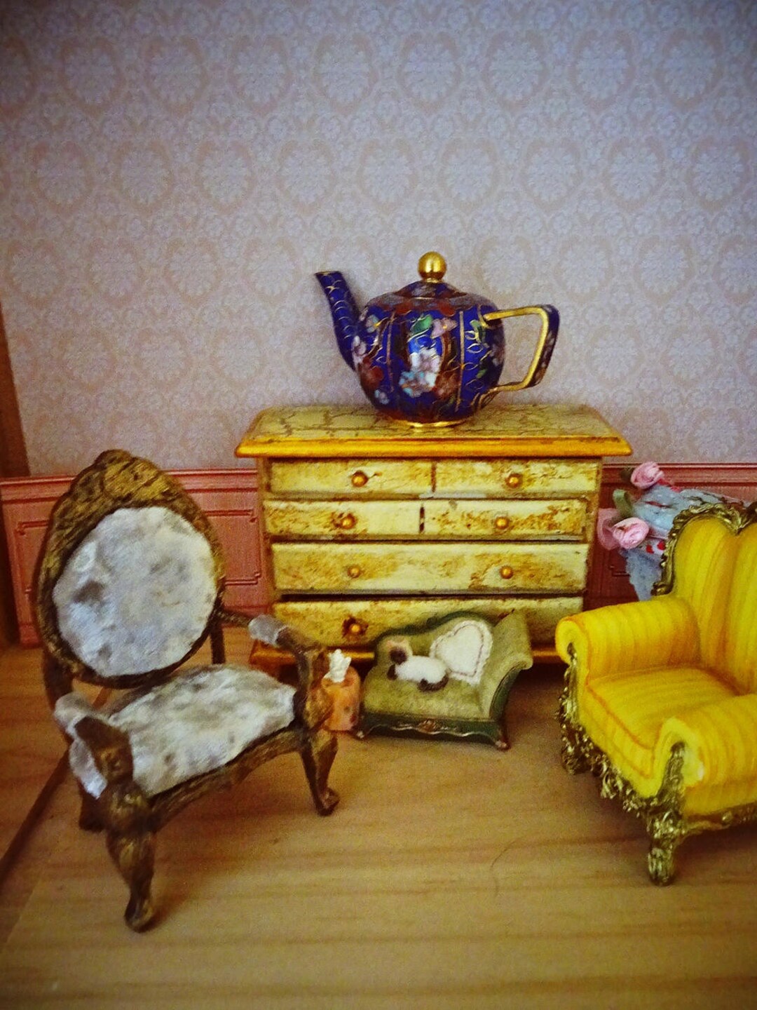 Miniature Enamel Teapot Dolls House Size Tea Potcloissonne Etsy