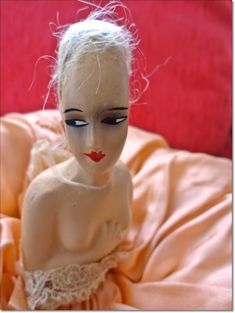 Boudoir Doll, Dreamily Beautiful Antique Porcelain Half-Doll, 1920s, Stunning Beauty, Gorgeous Face, Beautiful but Hairless image 2