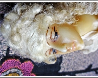 Vintage Boudoir Half Doll, Moody and Beautiful Antique Wax Boudoir Lamp Half-Doll, Stunning Original Wax Doll, Gorgeous