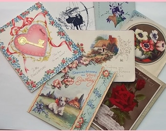 Vintage Greetings Cards- Mixed Set of 7 Original Vintage Greetings Cards  Set 2 SALE