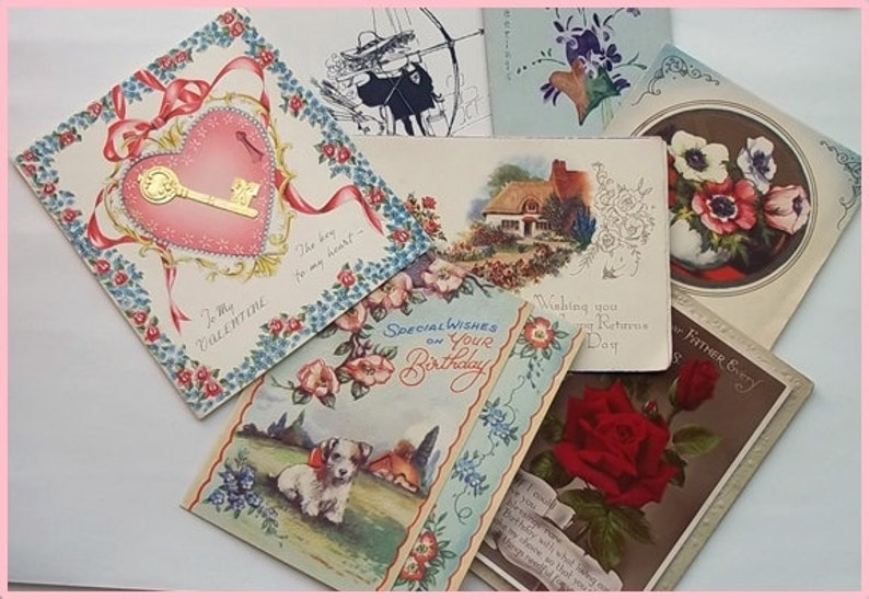 Vintage Greetings Cards Mixed Set of 7 Original Vintage Greetings Cards Set 2 SALE image 1