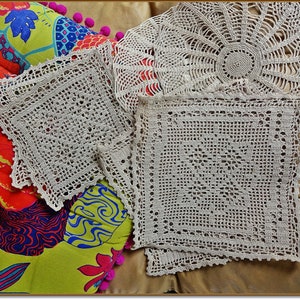 Hand Crocheted Table Protectors, 6 Mercer Hand Made Ecru Doilies,Latte Toned Tray Covers,Mercer Crochet 20grammes Thread image 2