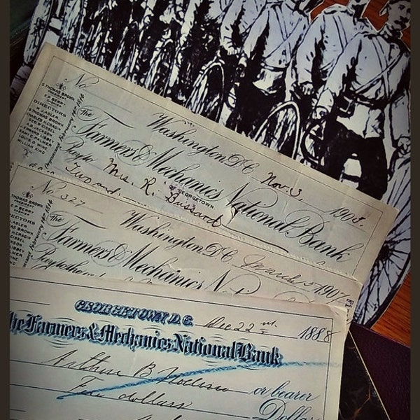 American Bank Check, Vintage Cheque, Assemblage Ephemera, Antique American Cheque, Georgetown Checks