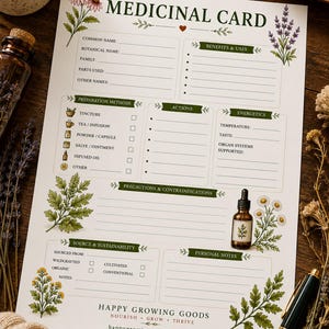 Medicinal Herb Note Page Printable | Herbal Study Journal | Botanical Reference Sheet | Herbalism Binder Insert | PDF Instant Download