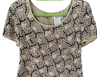 Vintage Adrianna Papell evening beaded ivory cream silk top, size petite Small