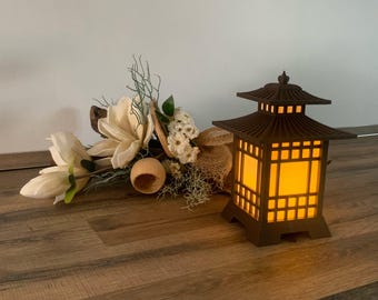 Japanese Pagoda Lantern Lamp, Zen Style Table Light, Tea Light or Electric Night Lamp, Asian Decor, Cozy Ambient Light