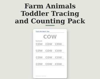Hojas de trabajo imprimibles de animales de granja para niños pequeños y paquete de trazos de animales de granja con hojas de trabajo de conteo para niños pequeños para actividades preescolares.