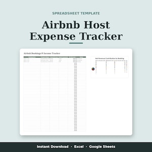 Peut inclure: Un modèle de feuille de calcul intitulé Airbnb Host Expense Tracker. Le document présente un tableau de suivi des réservations et des revenus Airbnb avec des colonnes pour la date, la propriété, les revenus, les dépenses et le revenu net.