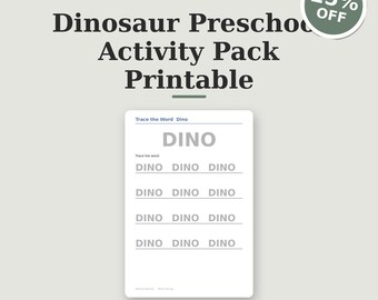 Paquete de hojas de trabajo y actividades preescolares sobre dinosaurios para niños pequeños: práctica de trazado y conteo de matemáticas preescolares. PDF imprimible para descarga instantánea.