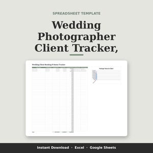 Planificador de clientes para fotógrafos de bodas, hoja de cálculo de Google Sheets para negocios de fotografía, plantilla de contabilidad e ingresos para fotografía. imagen 1