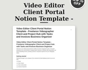Plantilla de Notion para editor de vídeo, ideal para videógrafos y creadores freelance, con portal para clientes y organizador de proyectos.