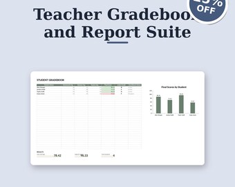 Plantilla de Excel y Google Sheets para el registro de calificaciones del profesor y el seguimiento de notas con calculadora de calificaciones del alumno, además de un sistema de seguimiento de asistencia.