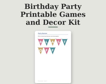 Kit imprimible para fiesta de cumpleaños con juegos, pancartas, letreros y bingo para niños y adultos. Imprime en casa.