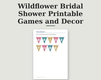 Juego de despedida de soltera con temática floral silvestre y kit de decoración imprimible con pancarta de bienvenida y tarjetas de bingo floral boho. Paquete de PDF listo para imprimir.