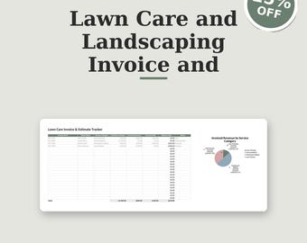 Plantilla de factura para cuidado del césped y presupuesto de paisajismo en Google Sheets con cálculo automático de recibo de servicio de césped en Excel.